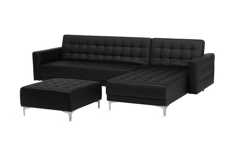 Hörnbäddsoffa Westerleigh Vänster med Fotpall Konstläder - Svart - Möbler - Soffa - Bäddsoffa - Bäddsoffa längsbäddad
