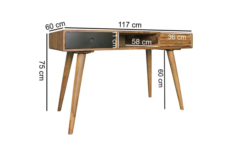 Skrivbord Hongsermeier 117 cm med Förvaring 2 Lådor+Hylla - Natur - Skrivbord - Datorbord