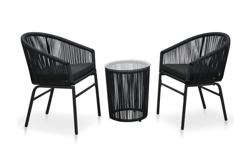 Bistrogrupp 3 delar med dynor PVC-rotting svart - Cafegrupp & cafeset