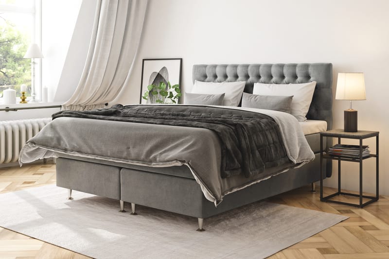 Kontinentalsäng Estelle 160x200 cm - Grå|Sammet - Kontinentalsäng - Komplett sängpaket