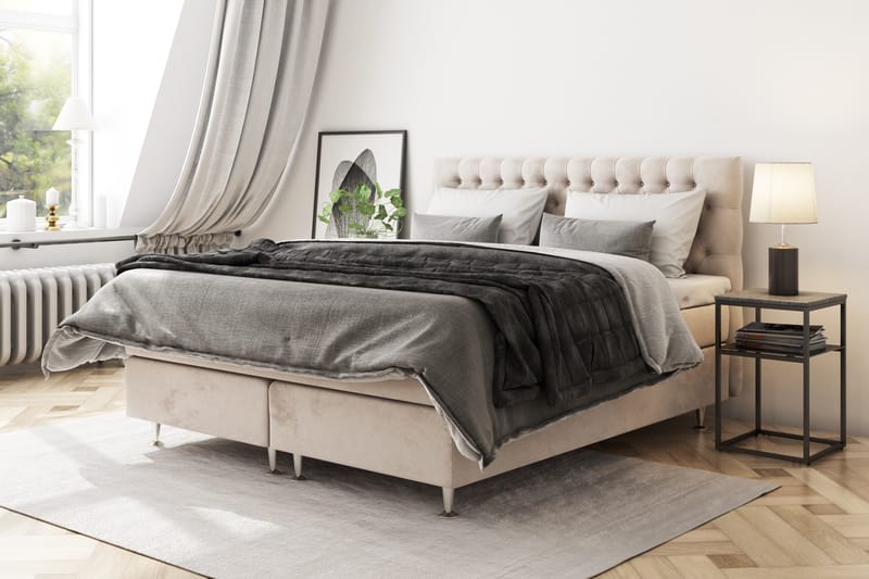 Komplett Sängpaket Estelle 180x200 cm - Beige|Sammet - Kontinentalsäng