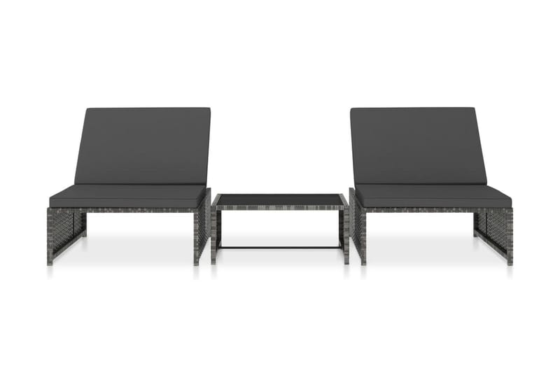 Solsängar 2 st med bord konstrotting grå - Grå - Solsäng & solvagn