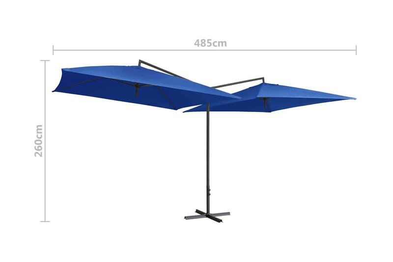 Dubbelt parasoll med stålstång 250x250 cm azurblå - Blå - Parasoll