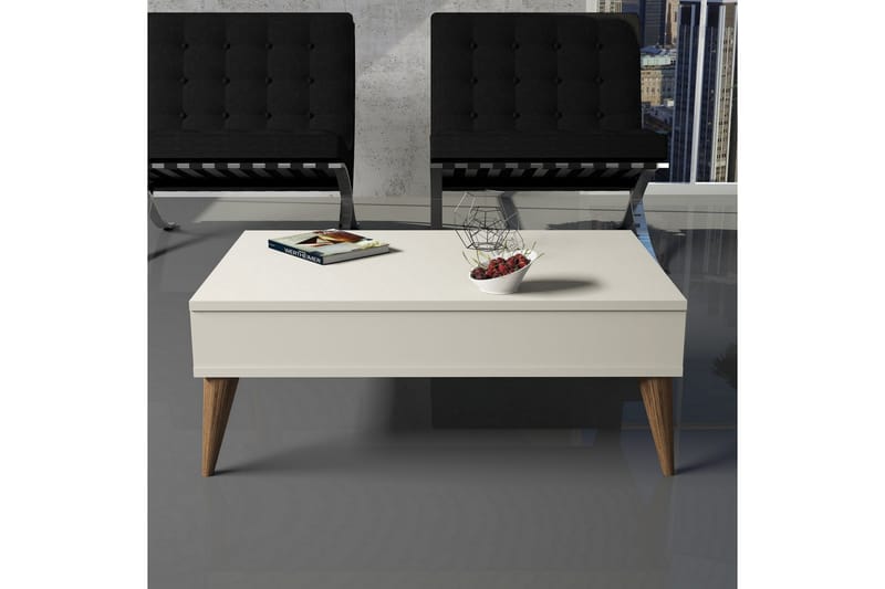 Soffbord Nyarai 90 cm med Förvaring Hylla - Krämvit/Natur - Soffbord