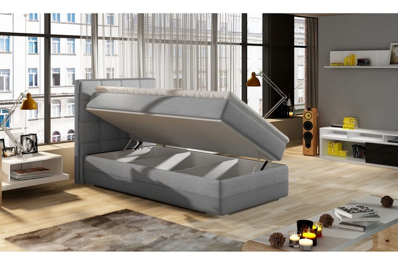Förvaringssäng Konshens 90x200 cm Vänster - Vit|Svart - Säng med förvaring - Enkelsäng med förvaring