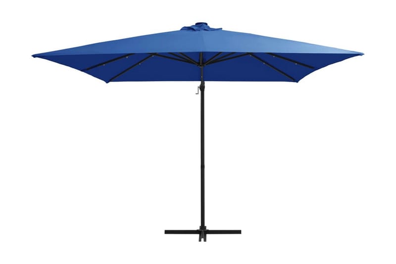 Frihängande parasoll med LED och stålstång 250x250 cm azurbl - Blå - Hängparasoll