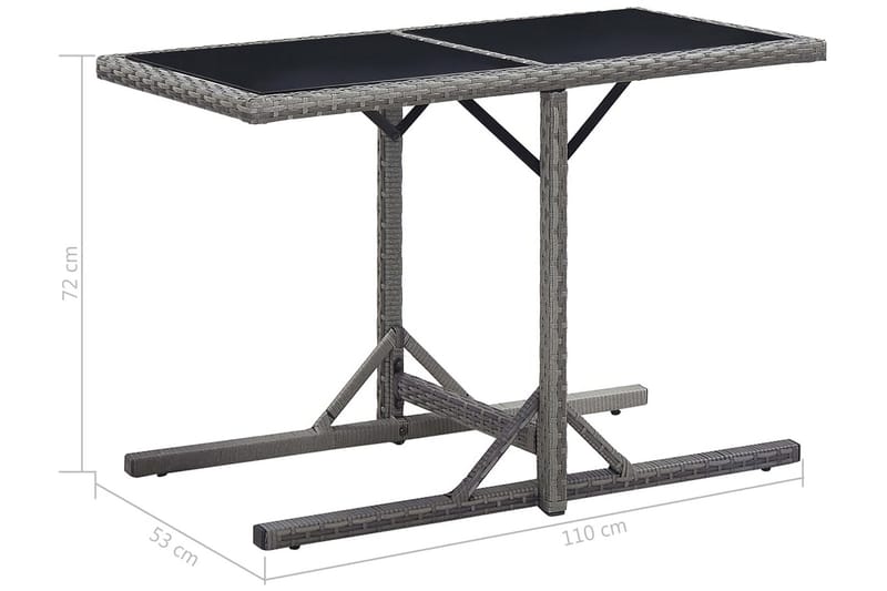 Trädgårdsbord antracit 110x53x72 cm glas och konstrotting - Grå - Matbord utomhus