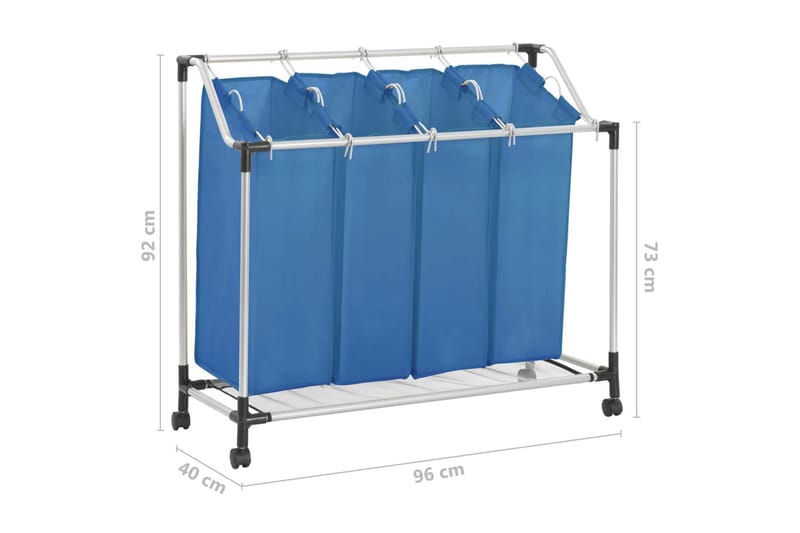 Tvättsorterare med 4 påsar blå stål - Blå - Tvättkorg