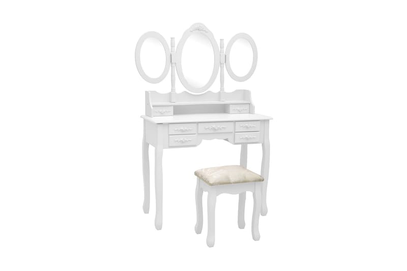 Sminkbord med pall och 3 speglar vit - Vit - Sminkbord & toalettbord