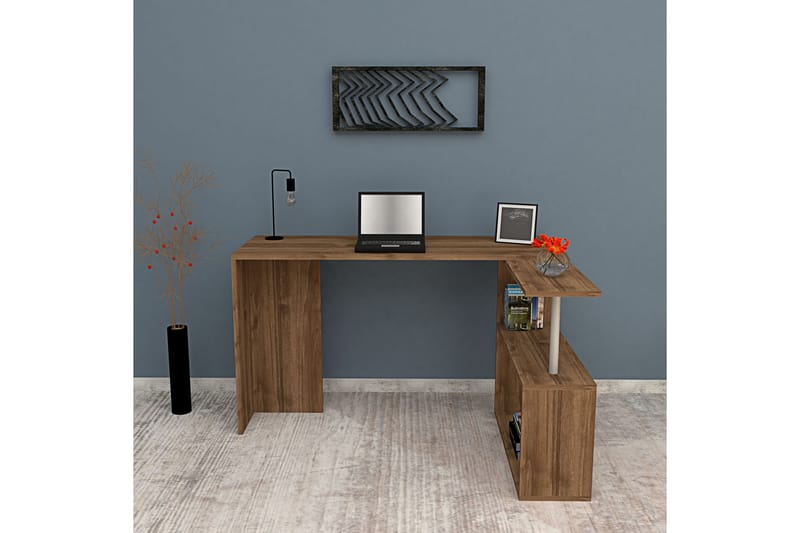 Skrivbord Kvarnbo 130 cm med Förvaring 2 Hyllor - Brun - Skrivbord - Datorbord