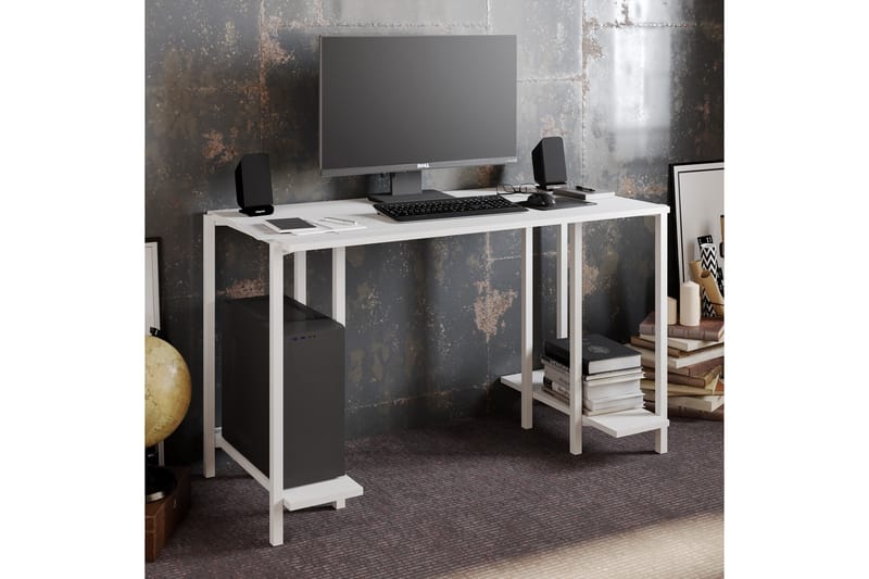 Skrivbord Froarp 125 cm med Förvaring 2 Hyllor - Vit - Skrivbord - Datorbord