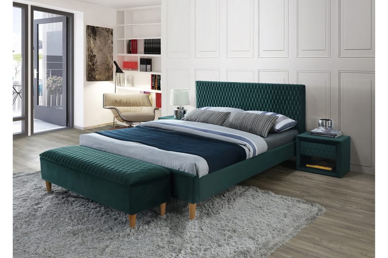 Sängbord Comana 50 cm - Sammet/Grön - Sängbord & nattduksbord