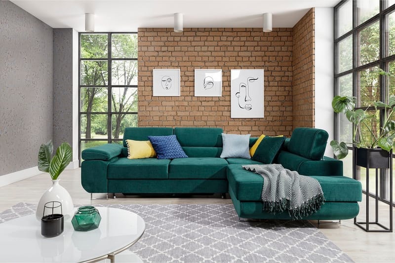 Bäddsoffa Hipolito med Schäslong Höger - Grön - Möbler - Soffa - Sammetssoffa