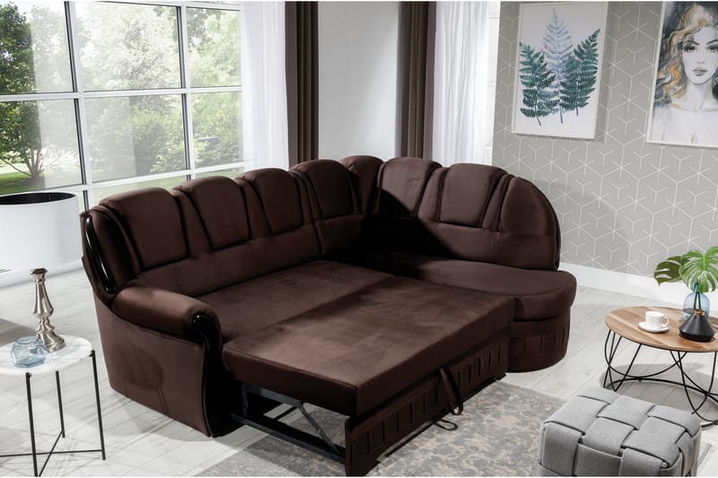 Bädsoffa med Schäslong Amillano Höger - Brun - Möbler - Soffa - Bäddsoffa - Bäddsoffa längsbäddad