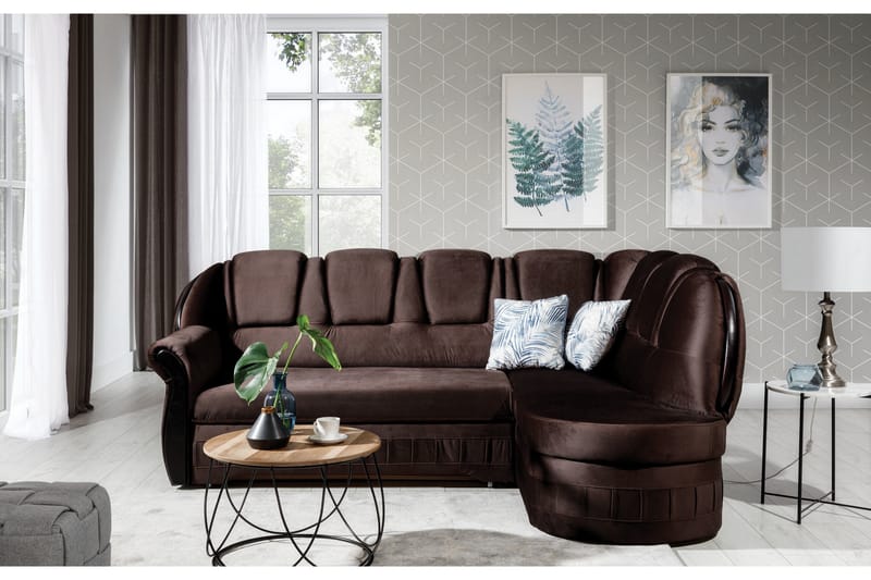 Bädsoffa med Schäslong Amillano Höger - Brun - Möbler - Soffa - Bäddsoffa - Bäddsoffa längsbäddad