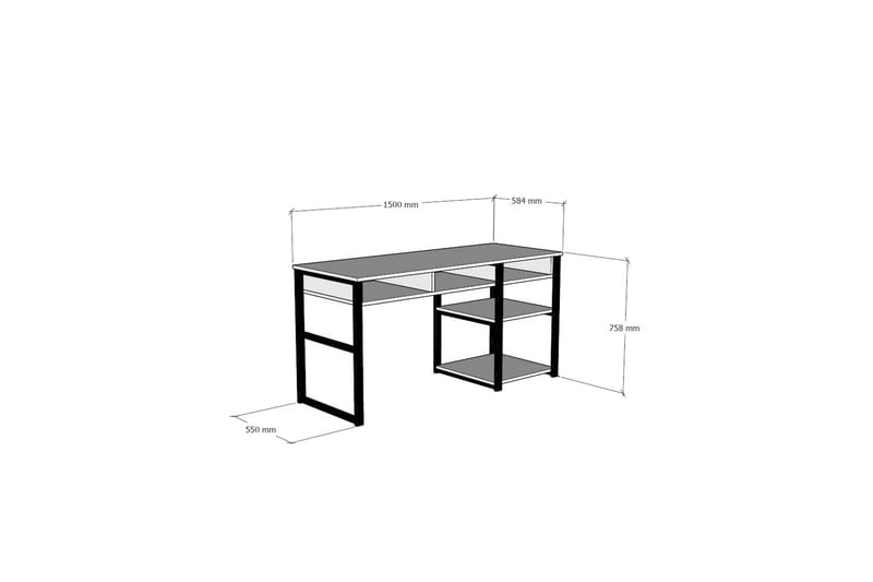 Skrivbord Dehana 150 cm med Förvaring 5 Hyllor - Vit/Svart - Skrivbord - Datorbord