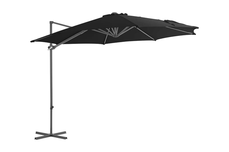 Frihängande parasoll med stålstång svart 300 cm - Svart - Hängparasoll
