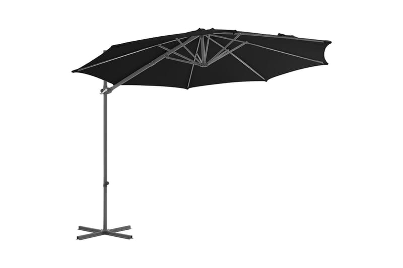 Frihängande parasoll med stålstång svart 300 cm - Svart - Hängparasoll