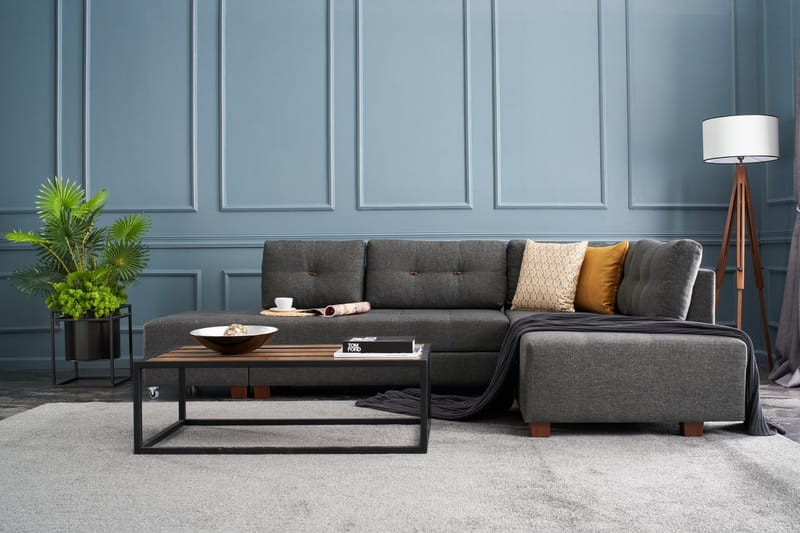 Bäddsoffa med Schäslong Cyprus Höger - Antracit/Svart - Möbler - Soffa - Bäddsoffa - Framåtbäddad bäddsoffa