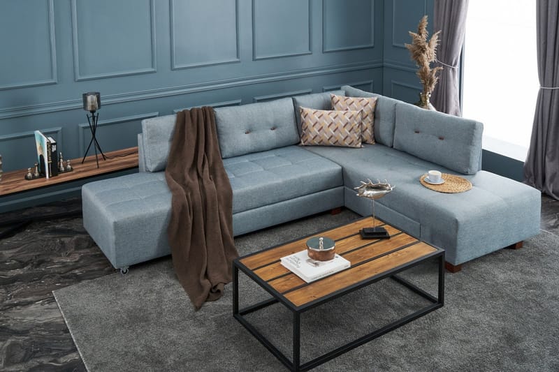Bäddsoffa med Schäslong Cyprus Höger - Ljusblå/Svart - Möbler - Soffa - Bäddsoffa - Framåtbäddad bäddsoffa
