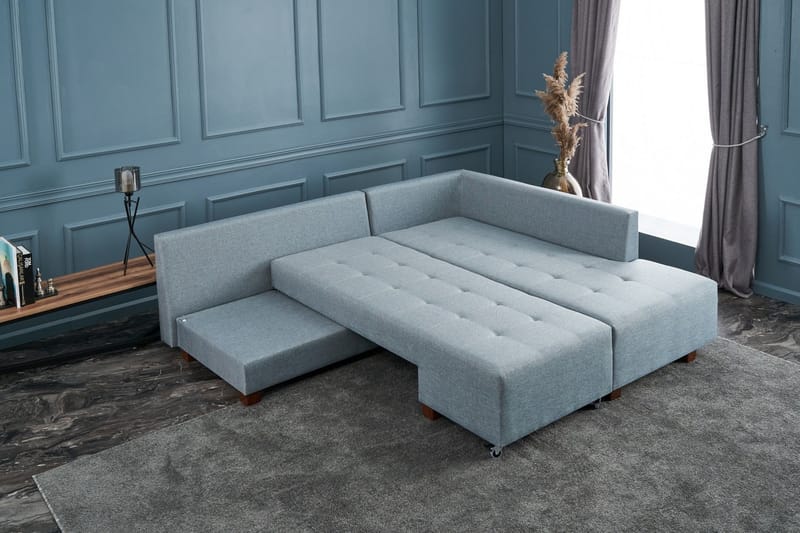 Bäddsoffa med Schäslong Cyprus Höger - Ljusblå/Svart - Möbler - Soffa - Bäddsoffa - Framåtbäddad bäddsoffa