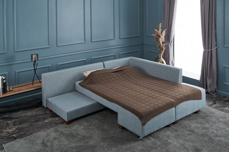 Bäddsoffa med Schäslong Cyprus Höger - Ljusblå/Svart - Möbler - Soffa - Bäddsoffa - Framåtbäddad bäddsoffa