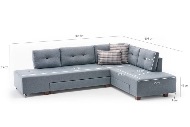 Bäddsoffa med Schäslong Cyprus Höger - Ljusblå/Svart - Möbler - Soffa - Bäddsoffa - Framåtbäddad bäddsoffa