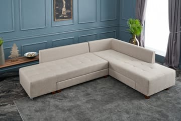 Bäddsoffa med Schäslong Cyprus Höger - Krämvit/Svart - Möbler - Soffa - Bäddsoffa - Framåtbäddad bäddsoffa