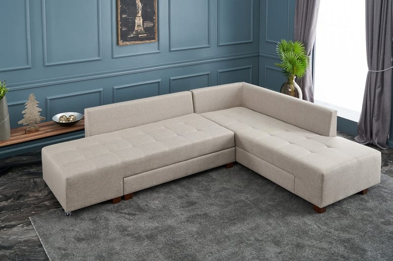 Bäddsoffa med Schäslong Cyprus Höger - Krämvit/Svart - Möbler - Soffa - Bäddsoffa - Framåtbäddad bäddsoffa