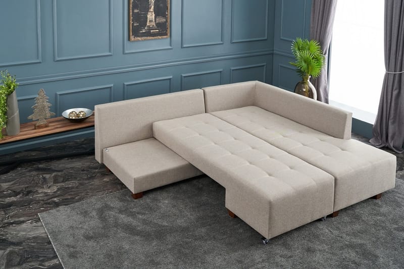 Bäddsoffa med Schäslong Cyprus Höger - Krämvit/Svart - Möbler - Soffa - Bäddsoffa - Framåtbäddad bäddsoffa