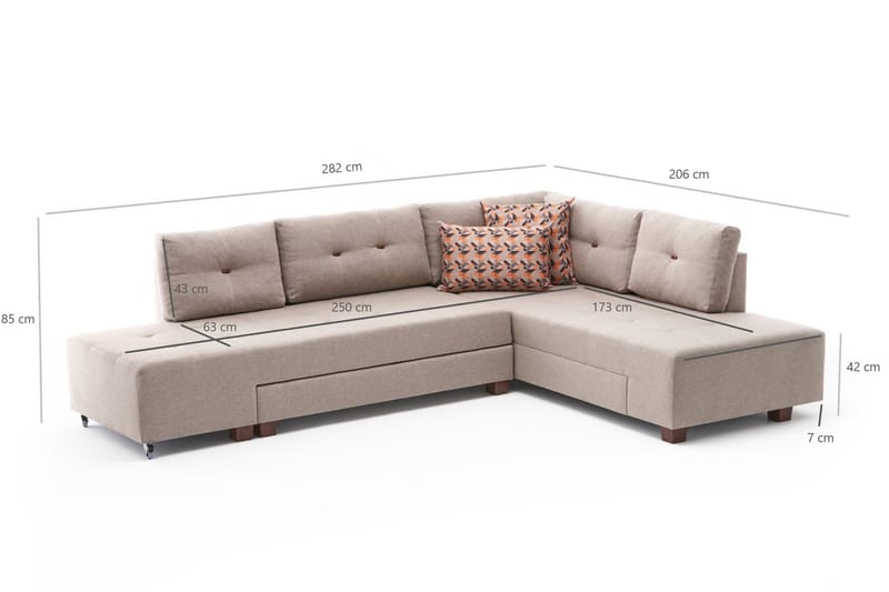 Bäddsoffa med Schäslong Cyprus Höger - Krämvit/Svart - Möbler - Soffa - Bäddsoffa - Framåtbäddad bäddsoffa