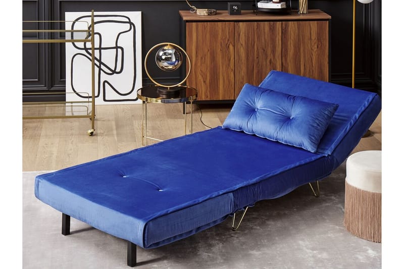 Bäddsoffa 1-sits sammet marinblå VESTFOLD - Blå - Möbler - Soffa - Bäddsoffa - Framåtbäddad bäddsoffa
