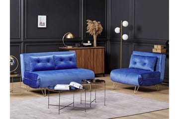 Bäddsoffa 1-sits sammet marinblå VESTFOLD - Blå - Möbler - Soffa - Bäddsoffa - Framåtbäddad bäddsoffa