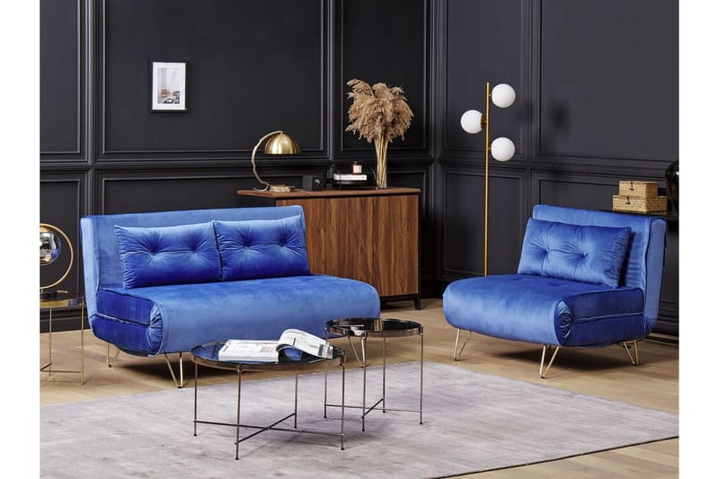 Bäddsoffa 1-sits sammet marinblå VESTFOLD - Blå - Möbler - Soffa - Bäddsoffa - Framåtbäddad bäddsoffa