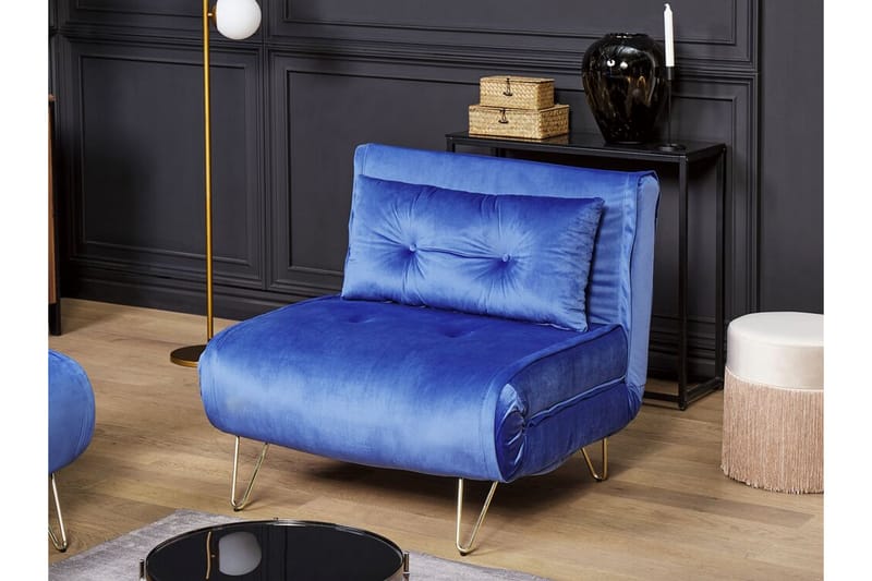 Bäddsoffa 1-sits sammet marinblå VESTFOLD - Blå - Möbler - Soffa - Bäddsoffa - Framåtbäddad bäddsoffa