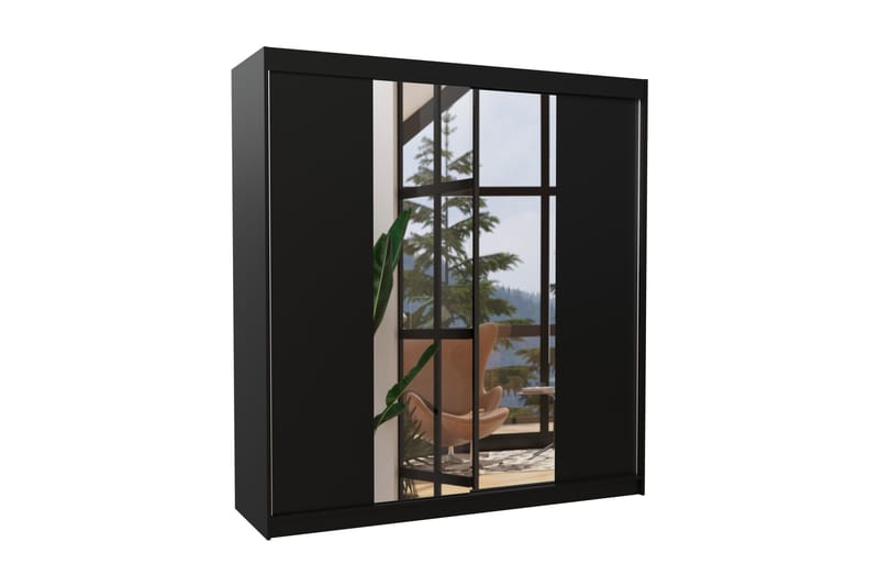 Garderob med Spegel Perquin 200x215 cm - Svart - Garderober & garderobssystem