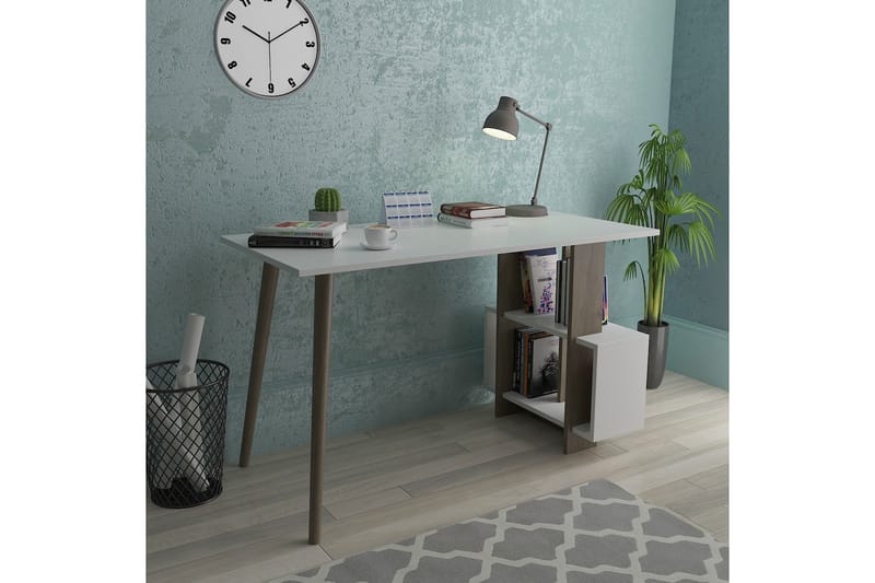Skrivbord Lagomood Side 120 cm med Förvaring Hyllor - Valnötsbrun/Vit - Skrivbord - Datorbord