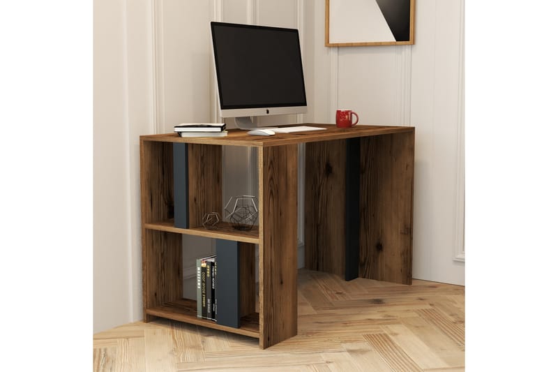 Skrivbord Tibani 120 cm med Förvaring Hylla - Valnötsbrun/Antracit - Skrivbord - Datorbord