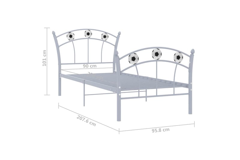 Sängram med fotbollsdesign grå metall 90x200 cm - Grå - Sängram & sängstomme
