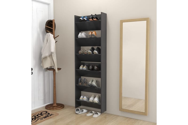 Väggmonterat skoställ 2 st grå 60x18x90 cm spånskiva - Grå - Hallförvaring - Skohylla & skoställ
