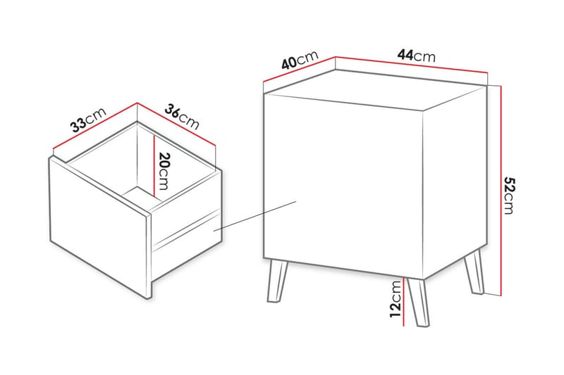 Sängbord Demjen 44 cm - Matt Vit/Svart - Sängbord & nattduksbord