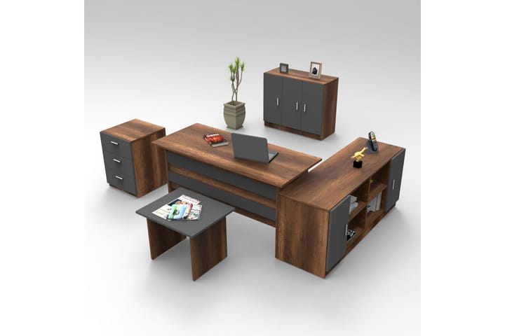 Möbelset Kontor Atenguilo - Teak/Antracit - Möbelset för kontor