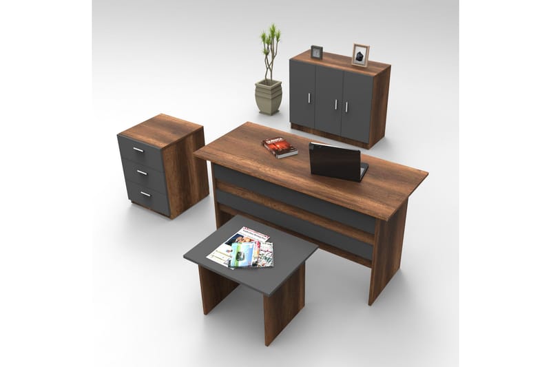 Möbelset Kontor Risina - Teak/Antracit - Möbelset för kontor