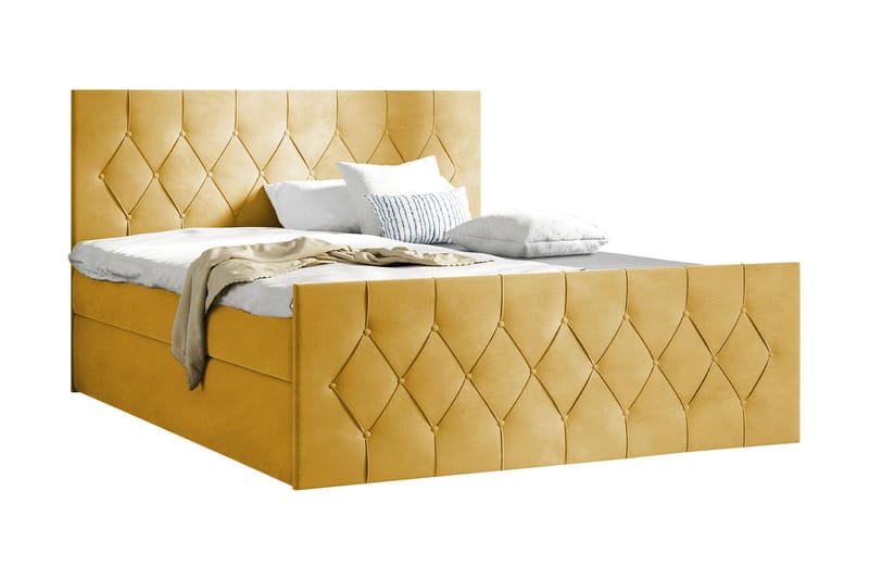Sängpaket Kontinentalsäng Kanwer 200x200 cm med Förvaring - Gul - Säng med förvaring - Komplett sängpaket