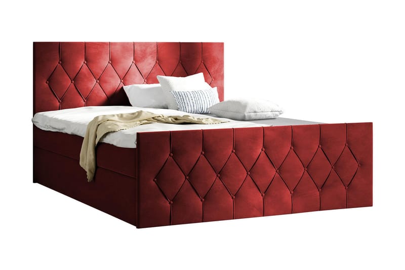 Sängpaket Kontinentalsäng Kanwer 200x200 cm med Förvaring - Röd - Säng med förvaring - Komplett sängpaket