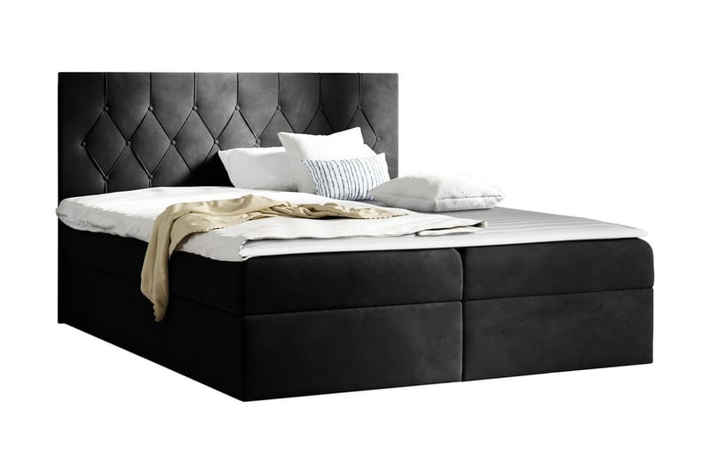 Sängpaket Kontinentalsäng Kanwar 160x200 cm med Förvaring - Svart - Komplett sängpaket - Säng med förvaring