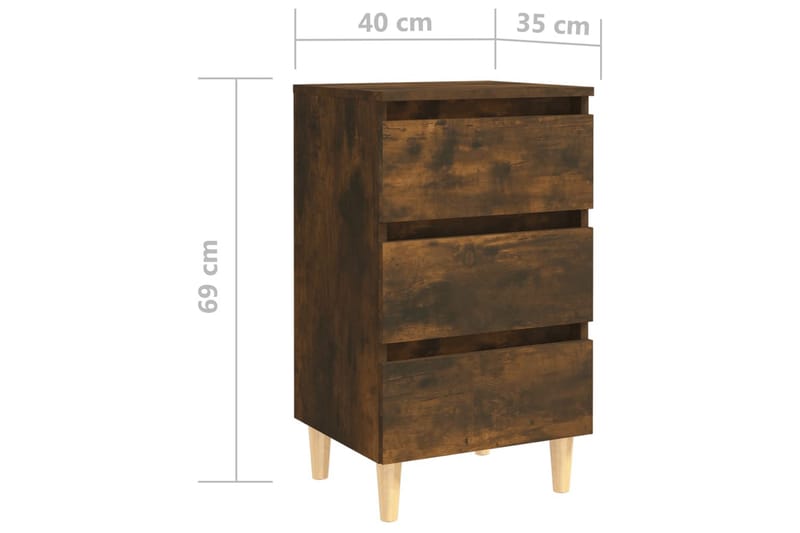 Sängbord med ben i massivt trä 2 st rökfärgad ek 40x35x69 cm - Brun - Sängbord & nattduksbord