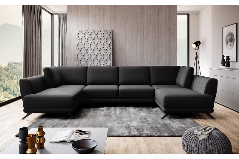Bäddsoffa Dubbelschäslong Kazuma - Svart - Möbler - Soffa - Bäddsoffa - Bäddsoffa längsbäddad