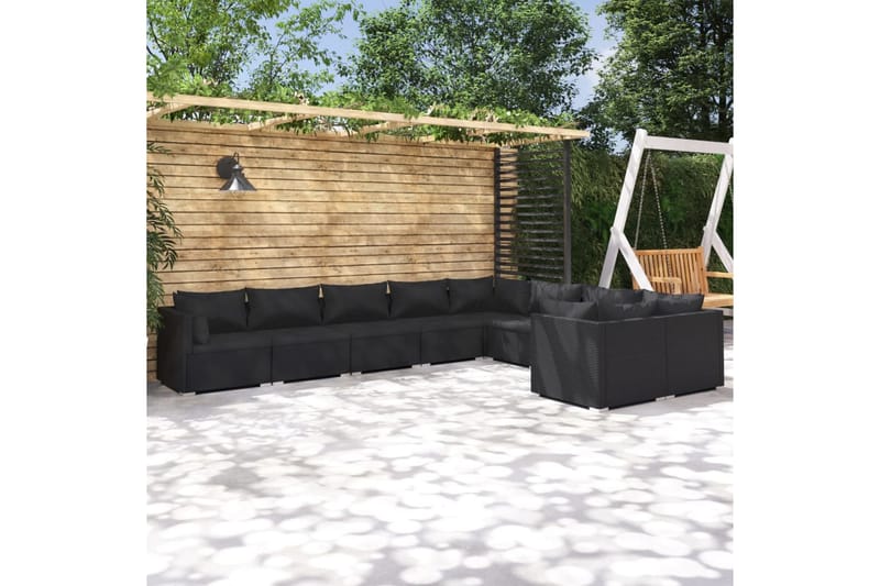 Loungegrupp för trädgården med dynor 9 delar konstrotting sv - Svart - Loungeset & loungegrupp - Soffgrupp utomhus