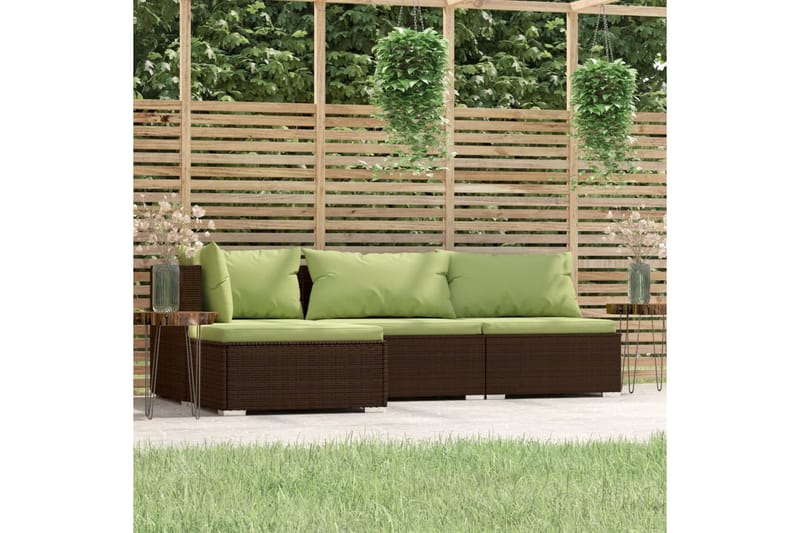 Loungegrupp för trädgården med dynor 4 delar konstrottning b - Brun/Grön - Loungeset & loungegrupp - Soffgrupp utomhus
